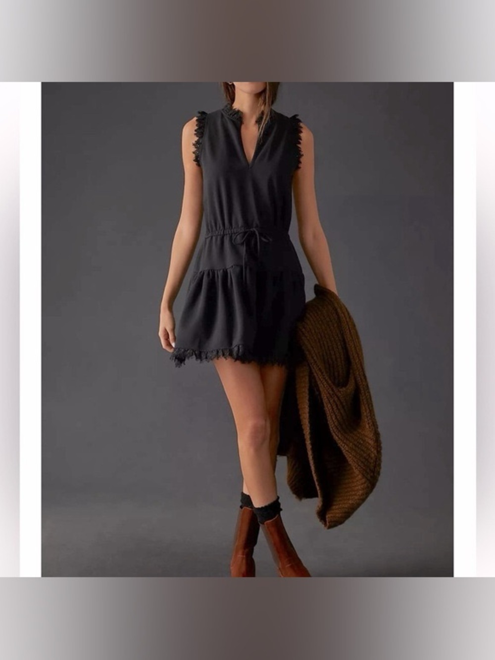 Anthropologie Sundays Black tara Sleeveless lace trim Mini Dress L